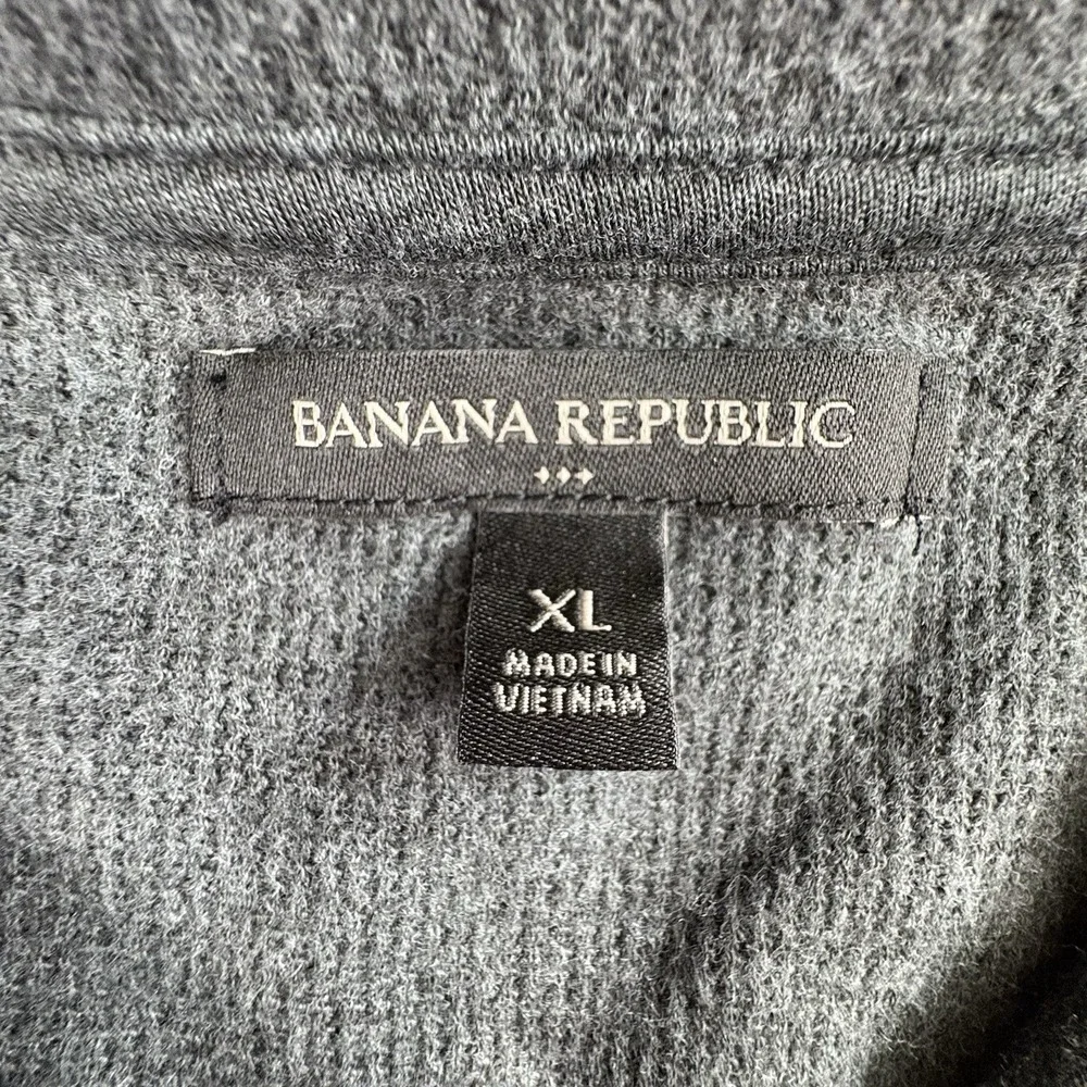 Banana Republic Mock Neck Henley Pullover Men XL Gray Knit Sweater Preppy Office